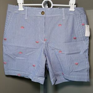 NWT Talbots Shorts Womens 6 Blue White Striped Watermelon Girlfriend Chino 7 In